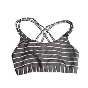 Athleta fully focused strappy low impact sports bra black and white striped XXS